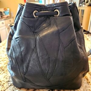 Navarre Leather Co. Patchwork Black Leather Bucket Bag.  Excellent Condition